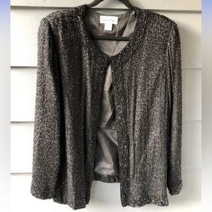 Laurence Kazar 1x black beaded embellished jacket vintage unique